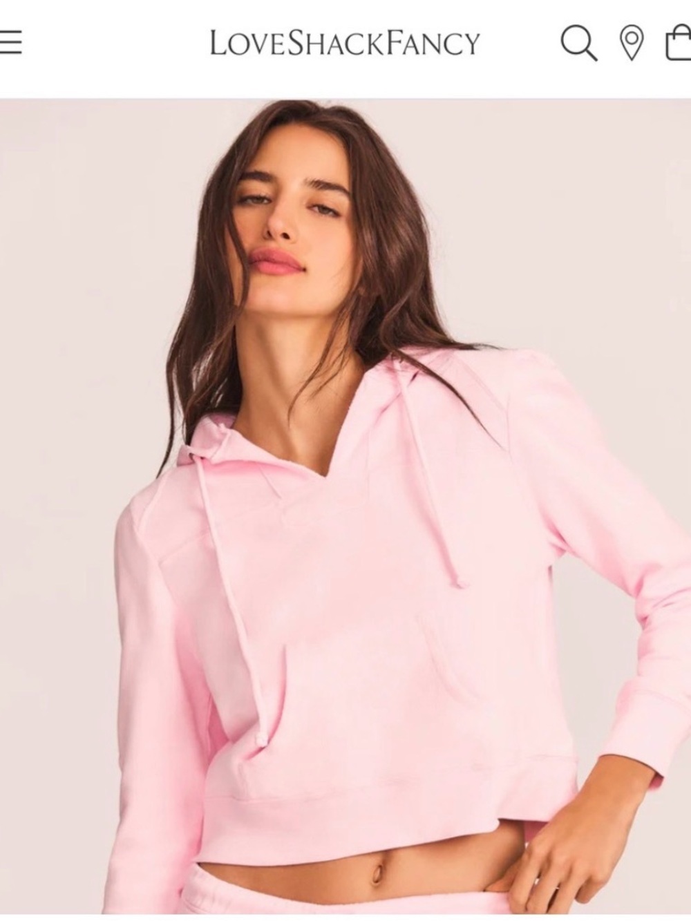 LoveShackFancy Light Pink Cropped Hoodie